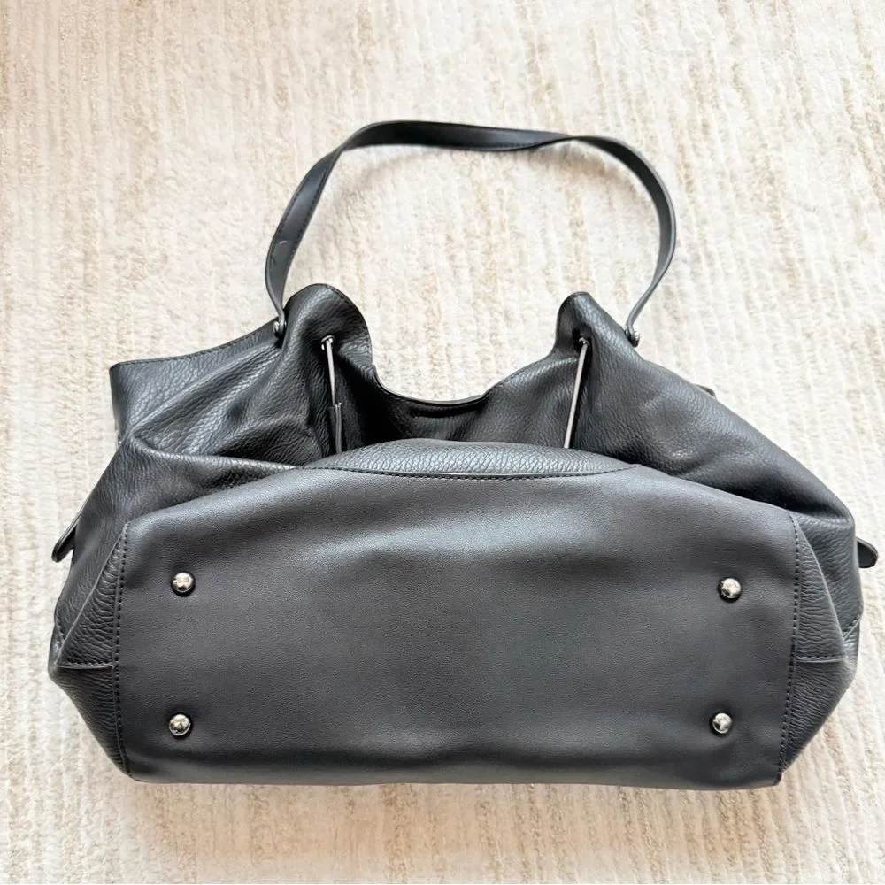 Sondra Roberts SQUARED Black Leather Double Handle Slouchy Shoulder Bag Purse